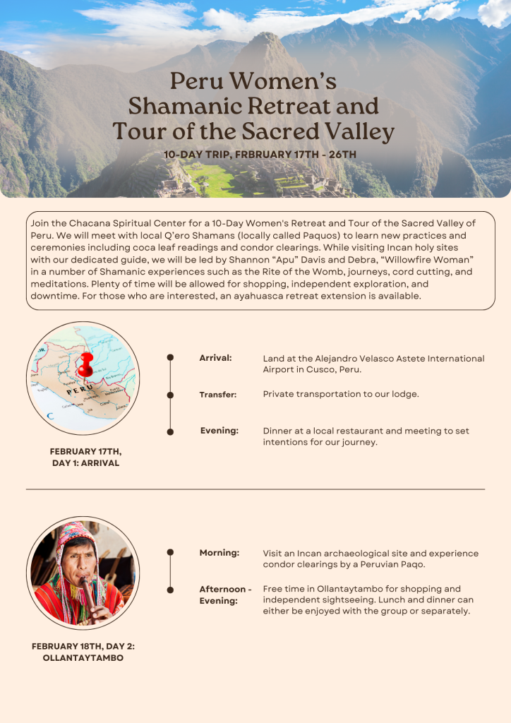 Women's Peru Retreat and Tour of the Sacred Valley Itinerary.